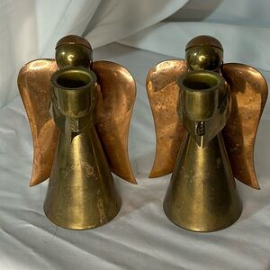 Copper and brass vintage  bell candles angel holders set of 2 made in Hong Kong